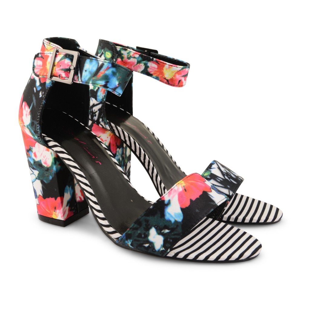 WOMENS DOLCIS PURPLE & PINK FLORAL STRAPPY LADIES BLOCK HIGH HEEL